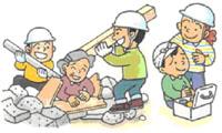 倒壊した家屋からの救助方法、応急救護処置の事前訓練を推奨するイラスト