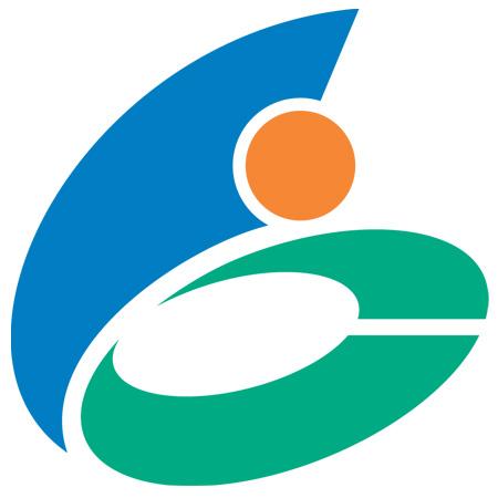 オレンジ色と青色と緑色の三色を使ったにかほ市章のイラスト