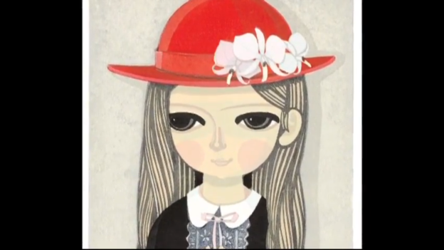 赤い帽子を被った女の子が描かれた作品写真